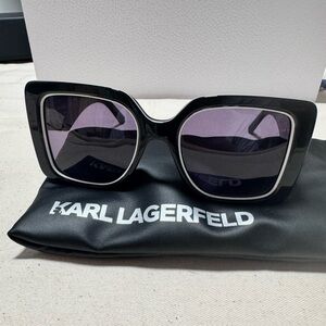 Karl Lagerfeld Black Square Sunglasses with Purple Lenses